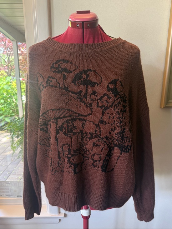 SHEIN Sweaters - BROWN SWEATER WITH MUSHROOM GRAPHICS
